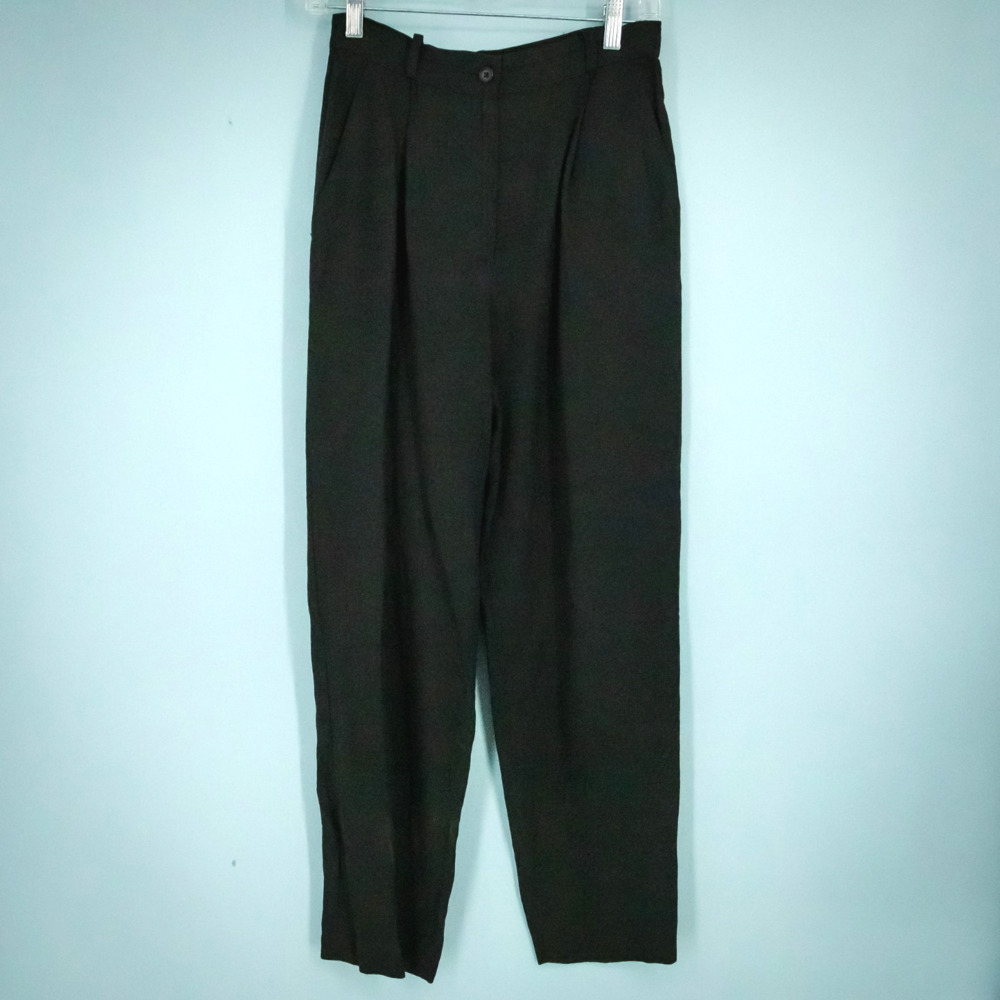 Giorgio Armani Collezioni 42 Size 8 US Black Pleated Tapered Linen Blend Pants